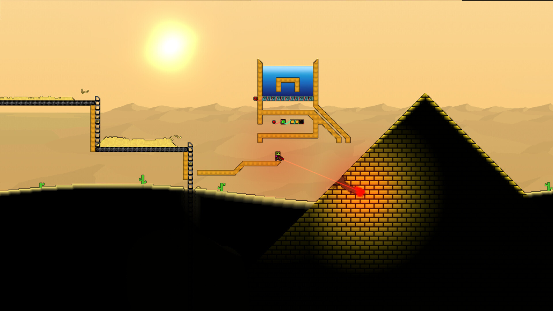 Sandustry player beginning a factory in the destructible pixel world