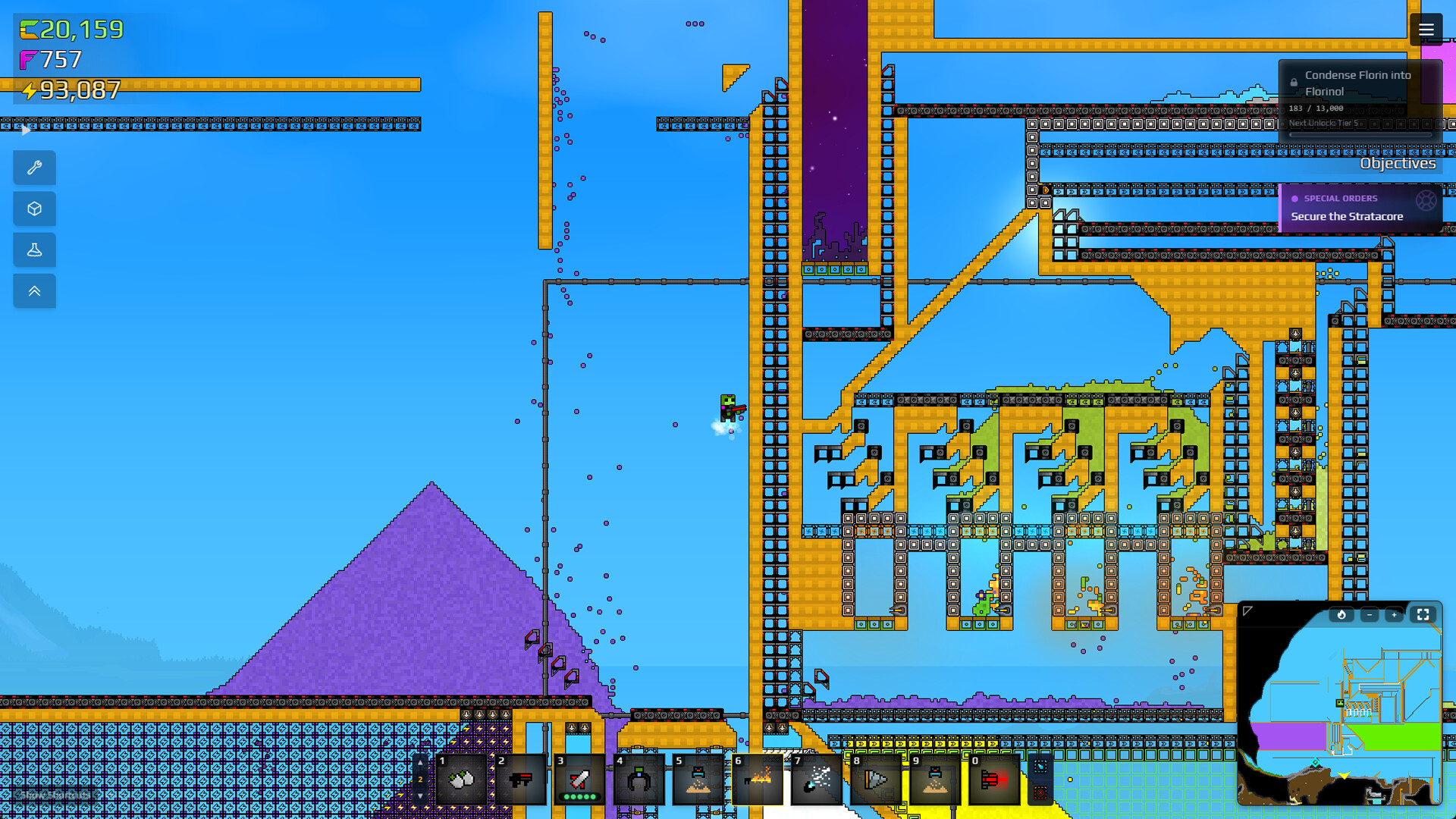 Sandustry factory interface with progression controls visible